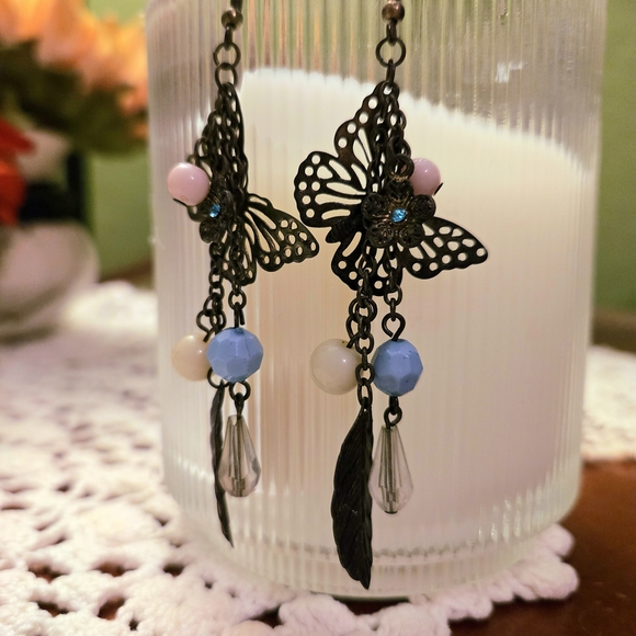 Maurices Jewelry - Maurices Antique-Style Butterfly Dangle Earrings in Pink & Blue